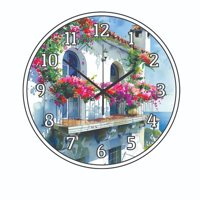 Greece Santorini Ocean & Balcony View Wall Clock Flower art 3 size choices