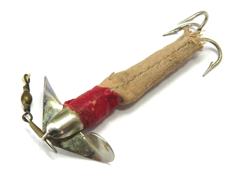 Señuelos de pesca giratorios envueltos en tela vintage estilo Devon/McGinty, lote de 4, leer Foto 3 de 4