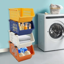 4 Pcs Stacking Storage Baskets Pp Stackable Storage Bins For Storing Vegetables