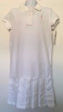 Ralph Lauren Girls Dress Polo Style White Pleated Bottom Pink Logo Size 6 NWT