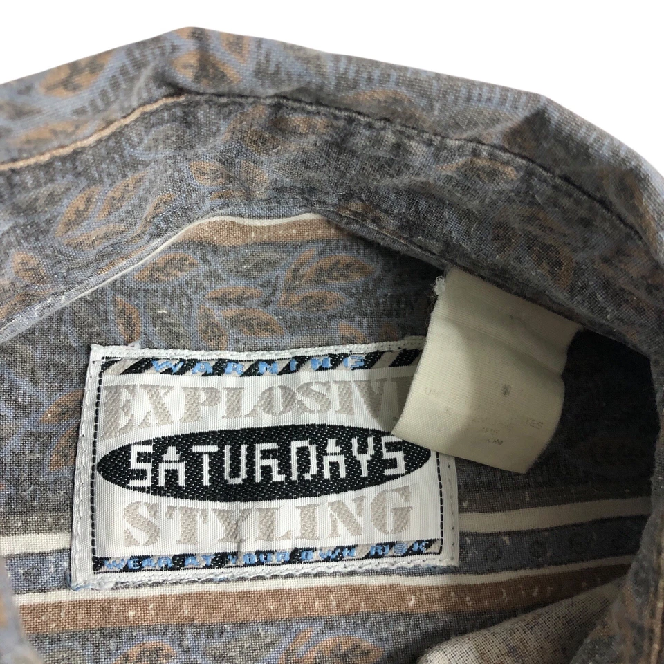 Vintage Explosive Styling Saturdays Shirt Mens M Floral Striped AOP Button 90s - Image 3 of 4