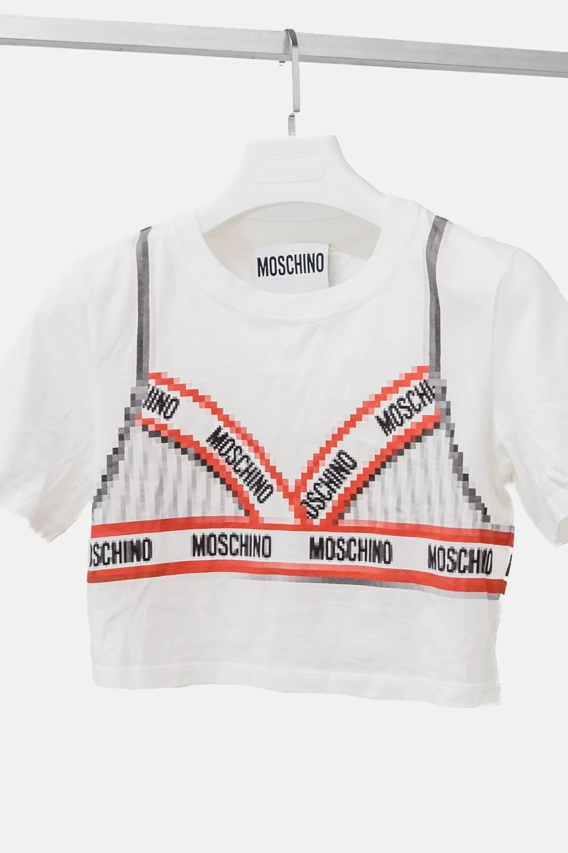 Moschino Lowres Bra Print Crop Tee, Size IT 40