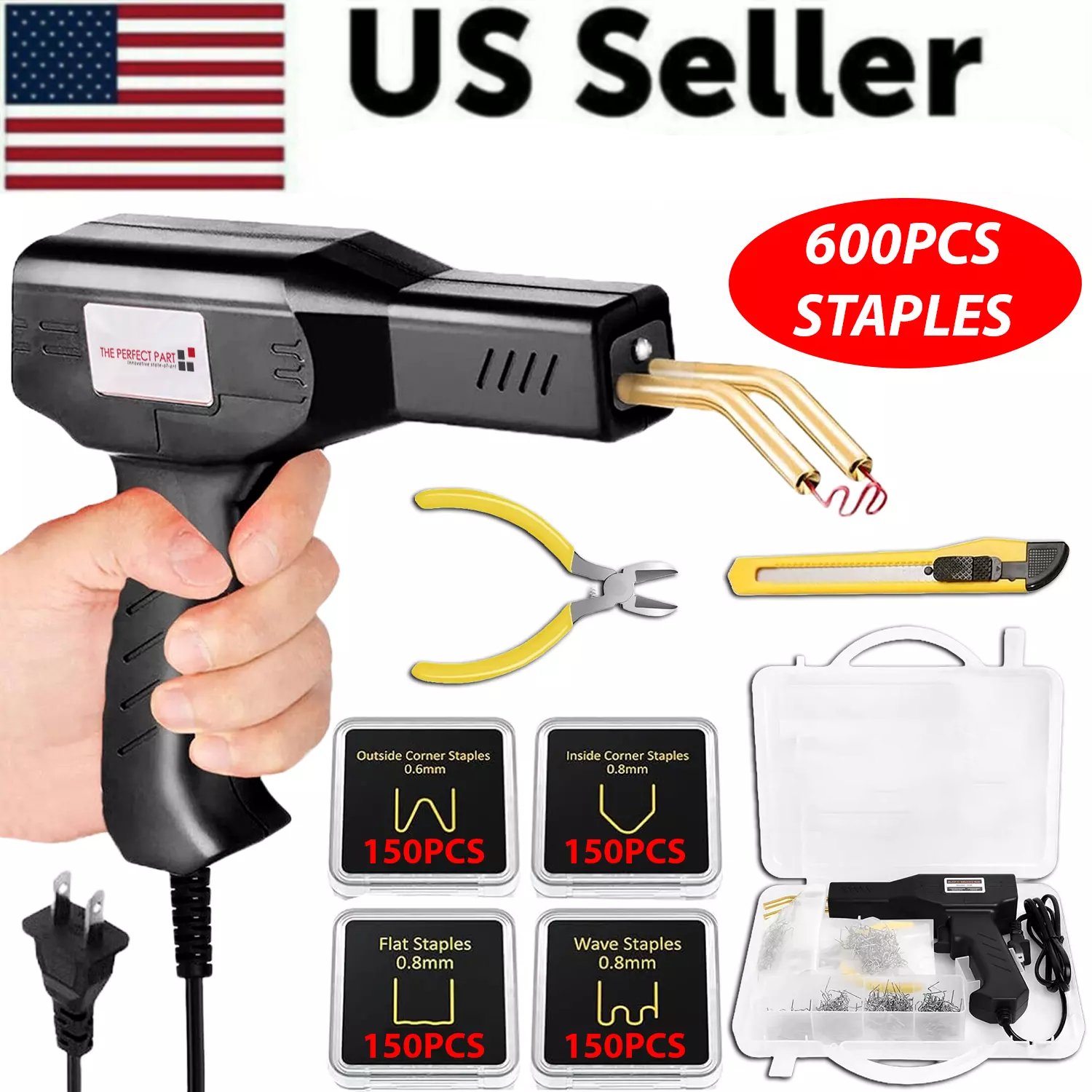 Hot Stapler Car Bumper Fender Welder Soldering Gun Plastic Repair Kit 600 Staple-image