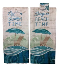 Set of 2 LIVING ON BEACH TIME Kitchen Tea Towels by Kay Dee Designs