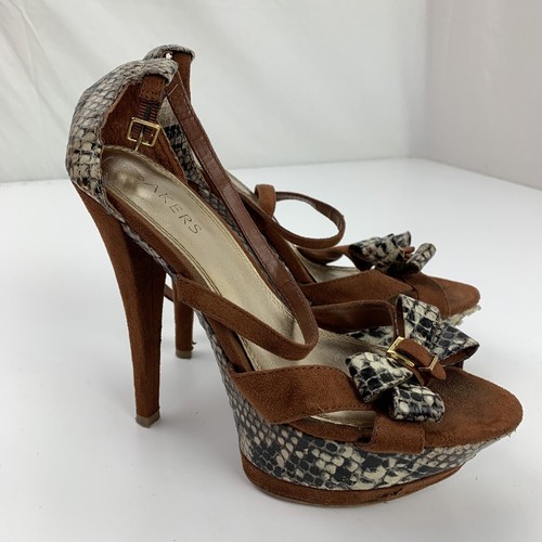 Bakers Platform High Heels Womens Size 7.5 M Snake Skin Pattern Bow - Picture 2 of 10