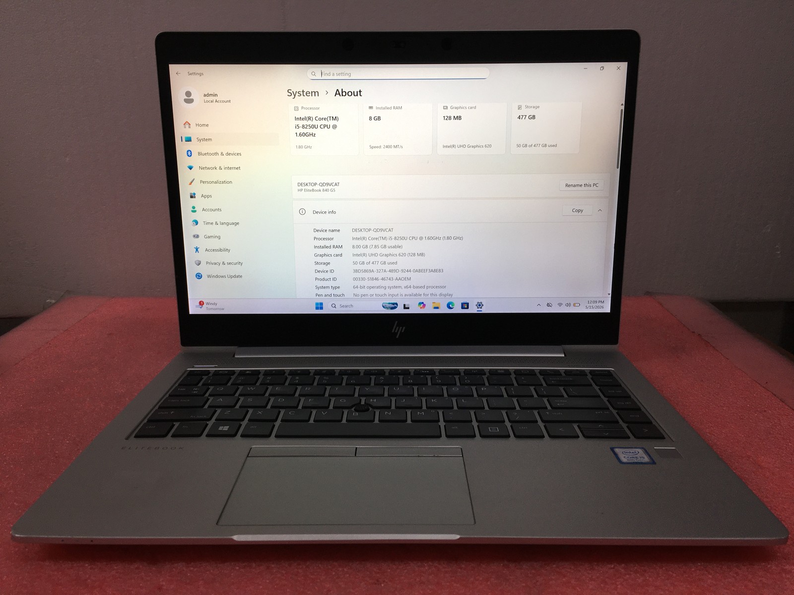 HP Elitebook 840, 14-Inch Laptop, with Intel Core i5 8th Gen., Windows 11 Pro