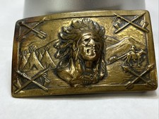 RARE 1940S ROBINS CO. NATIVE AM INDIAN CHIEF BELT BUCKLE THORESEN PAT DESIGN