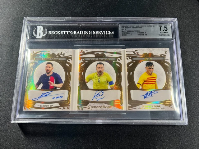 BGS 7.5 - Lionel Messi / Xavi/ Pedri 2023 Leaf HoS Booklet Auto - True 1/1