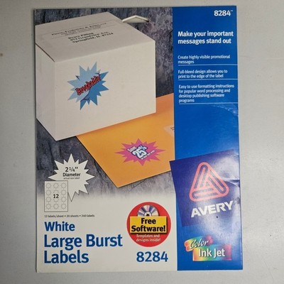 Avery 8284 White Large Burst Labels 2 1/4 Inch Inkjet 240 Count Plus Foil Seals