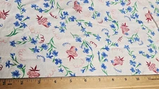 2 Pcs Vtg Feed Flour Sack Cotton Fabric Blue Pink Green White Flowers Novelty