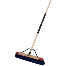 24 In. Premium Outdoor Hardwood/Steel Handle Push Broom for Dirt, Soil, Mulch, G