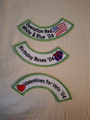 Lot Of 3 2004 Girl Scout Patches Birthday Boxes Operation Red White & Blue...