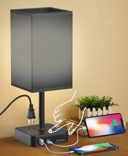 TOUCH CONTROL BEDSIDE TABLE LAMP WITH USB C  USB A CHARGING PORT AND 2 AC OUTLE