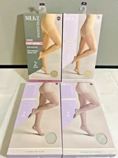 Silk Impressions Sheer Control Top Pantyhose XXL Beige Soft Silver 8 Pairs New