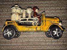 Cast Iron Fire Truck Engine Vehicle Yellow with Fireman 6.5"