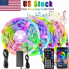 100ft 50ft LED Strip Lights 5050 RGB Bluetooth Color Change Remote for Rooms Bar