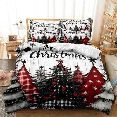 3 Pcs Mery Christmas Xmas Duvet Cover Santa UK Bedding Set Pillow Cases All Size - image 1 of 4