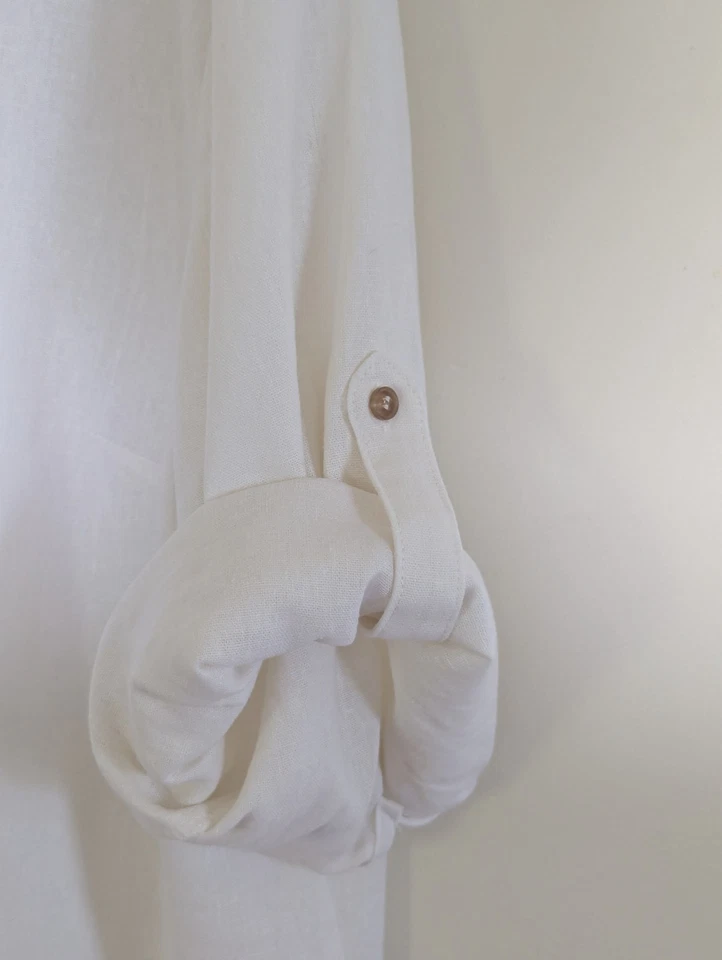 Camisa de Mezcla de Lino para Mujer 1X Abotonada Plisada Blanca Clásica Lagenlook Boho Playa Foto 3 de 4