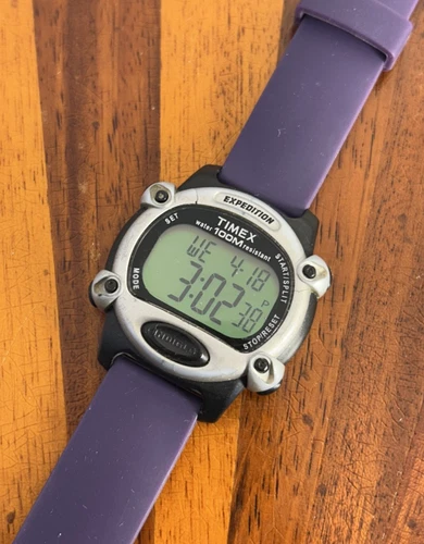 Vintage Timex Expedition Watch Men Silver Black Digital 39mm New Battery