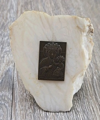 1920s Polish Our Lady of Czestochowa Bronze Plaque Stefan Koźbielewski - 1x1.5''