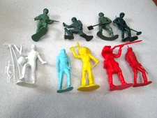 Lot of 9 5" - 6" Plastic Figures Ajax & Tim Mee c 1960's Army, Indian, Astronaut
