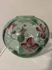 Fenton Green Glass Hand Painted Vase Purple Flowers Signed