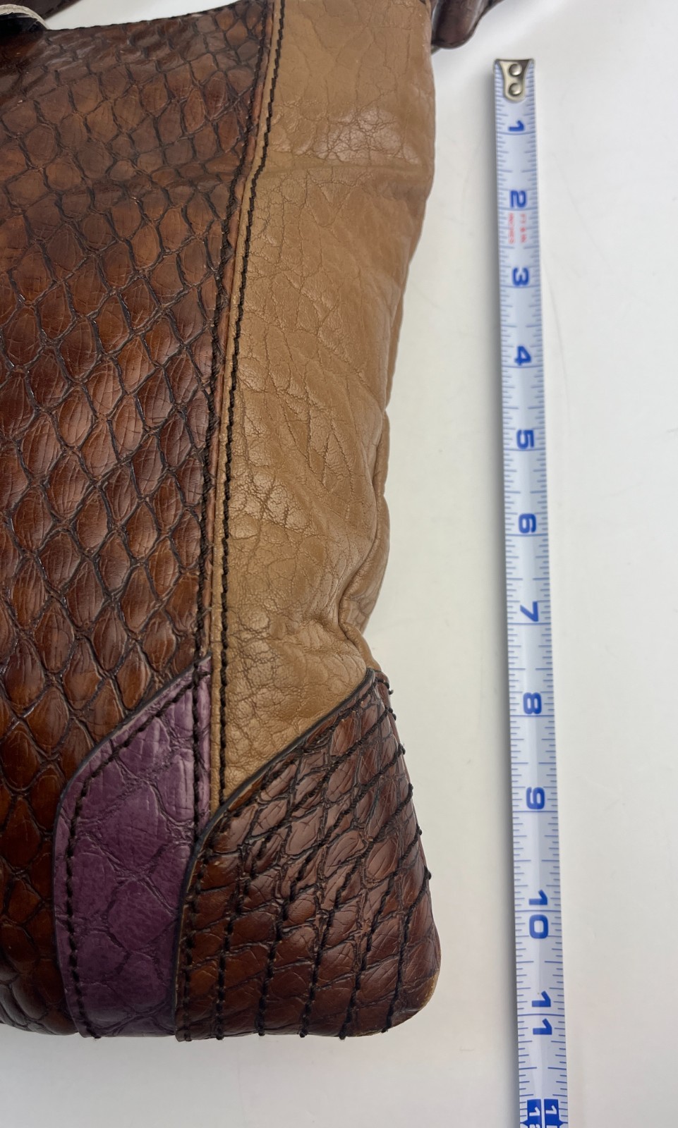 Beautiful Boho Leather Patchwork Zip Closure Cros… - image 5