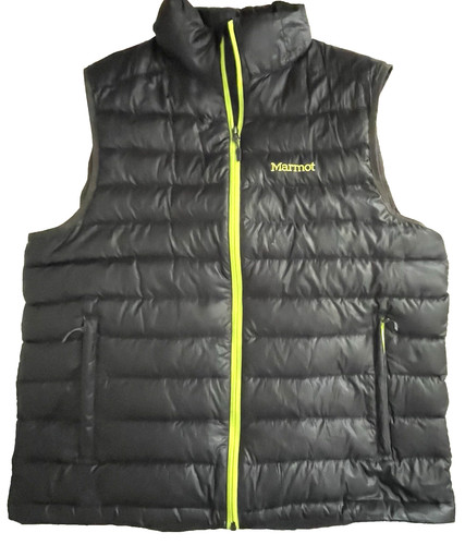 MARMOT Men’s XL 800 DOWN FILL Vest Black Puffy Puffer Hike Camp Work