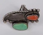 Vintage Navajo 925 Silver Turquoise & Coral Ring Size 6.25