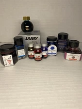 A Lot of 10 Fountain Pen Ink Bottles of Various Sizes. See Description