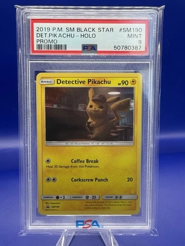 2019 POKEMON SM BLACK STAR PROMO #SM190 DET.PIKACHU-HOLO PROMO PSA 9