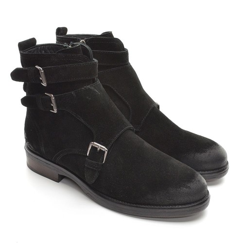 Men Paul Branco Monk Strap Boots 42 / 9 Burnished Black Suede Shoes New in Box
