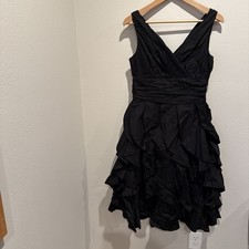 Sz EU 38 US 6 Chic Star Little Black Ruffled Dress V-Neck Full Skirt Prom Party