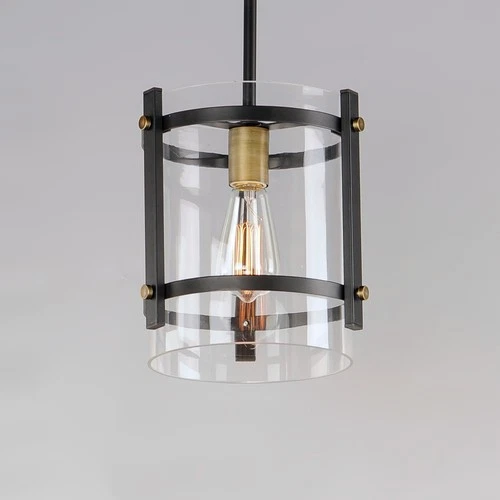 Capitol 1-Light Pendant in Black with Antique Brass - Picture 3 of 4