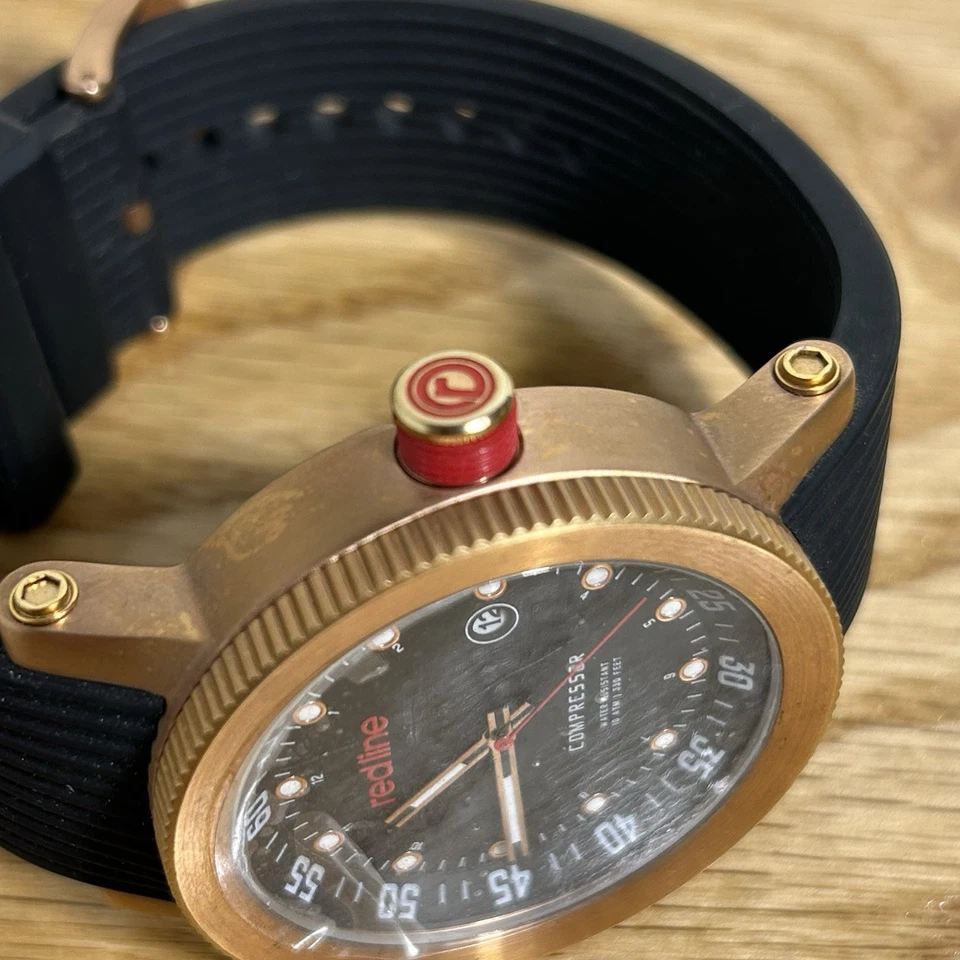 Red Line Compressor Date Watch 45mm Case Black Silicone Strap New Battery - image 2 of 4