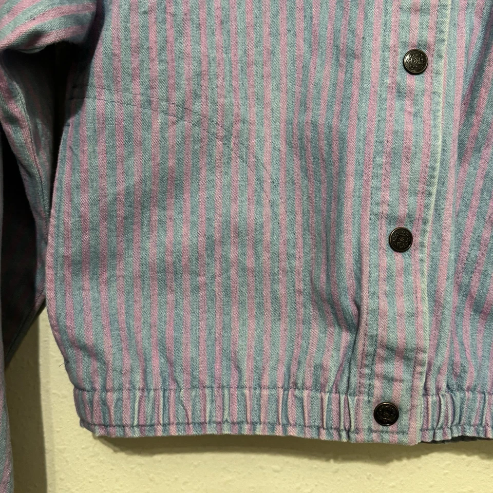 Chaqueta de trabajo vintage a rayas talla pequeña denim rosa azul crop Foto 3 de 4