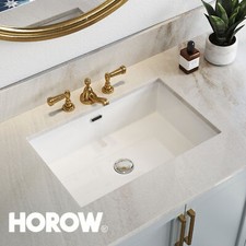 HOROW 24'' White Basin Rectangular Undermount Bathroom Sink w/ Overflow 6039D