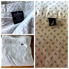 NAUTICA WHITE W/ BLUE ANCHORS NAUTICAL COTTON FLAT SHEET SZ TWIN - 75" X 100"