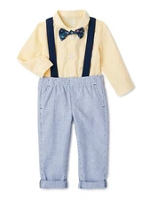 Wonder Nation Little Boy Yellow Shirt Bowtie Suspenders & Pants Outfit 3pc Set