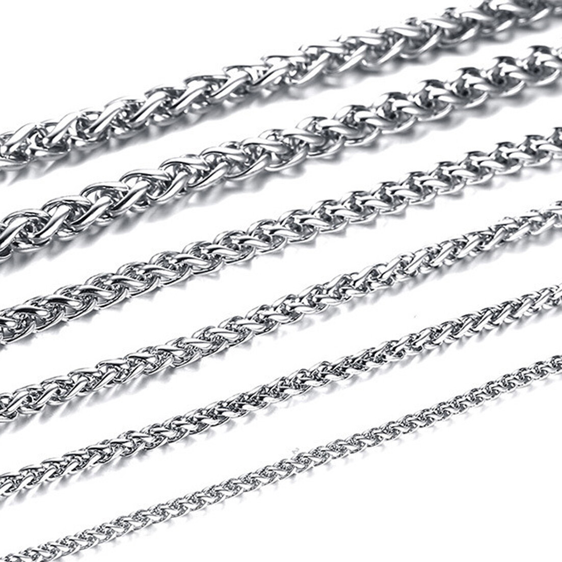 Silver/Gold Color Braided Wheat Link 3mm7mm Mens Chain Stainless Steel