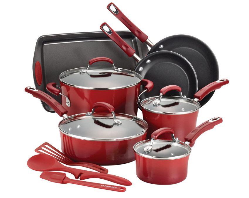 Rachael Ray Hard Enamel Nonstick 14-Piece Cookware Set Red Gradient