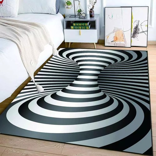 Tappeto tappeto geometrico 3D Vortex Vertigo illusione ottica bianco e nero - Foto 15 di 27