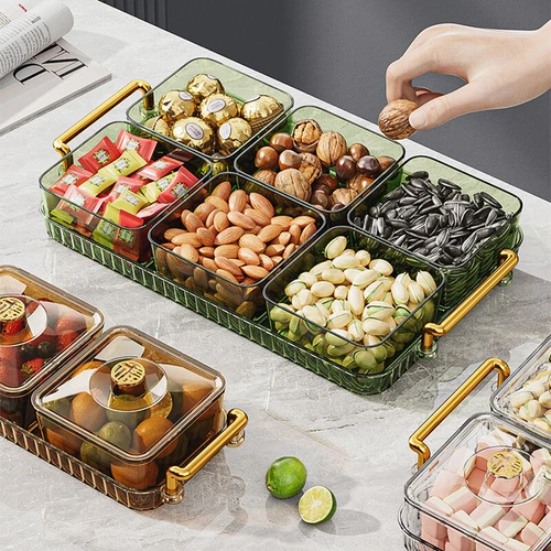 Home Food Storage Tray Dried Fruit Snack Serving Plate Candy Nuts Dish With Lid - Picture 6 of 35