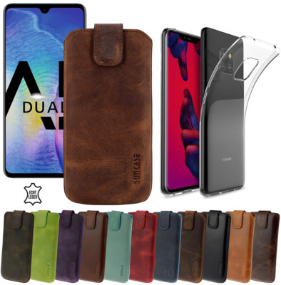 Huawei Mate 20 Hülle Tasche Schutz Cover Echt Leder Kappe Etui Silikon  Case