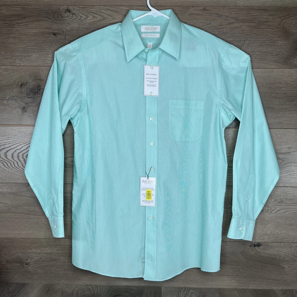 Camisa Roundtree & Yorke 16,5/35 listra verde perfeita EZ Care etiqueta dourada nova com etiquetas - Imagem 2 de 4