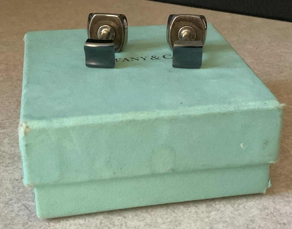 Tiffany & Co 1837 Square Cufflinks in Black Titanium and Sterling Silver - Image 3 of 4