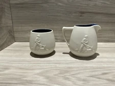 Dabrowski New Hampton NH American Bisque Cream And Sugar W Cobalt Interior