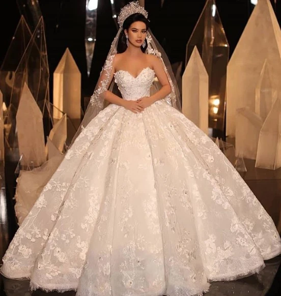 Princess Ball Wedding Dresses Off Shoulder Lace Long Sleeves Applique Bride  Gown | eBay