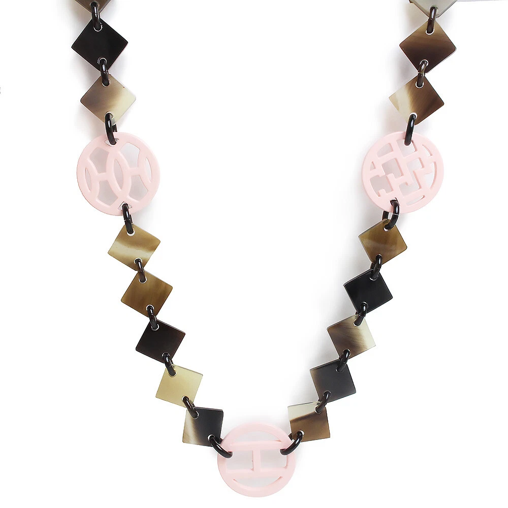 HERMÈS Collana HERMES Hava Ava corno di bufalo e legno laccato naturale e rosa