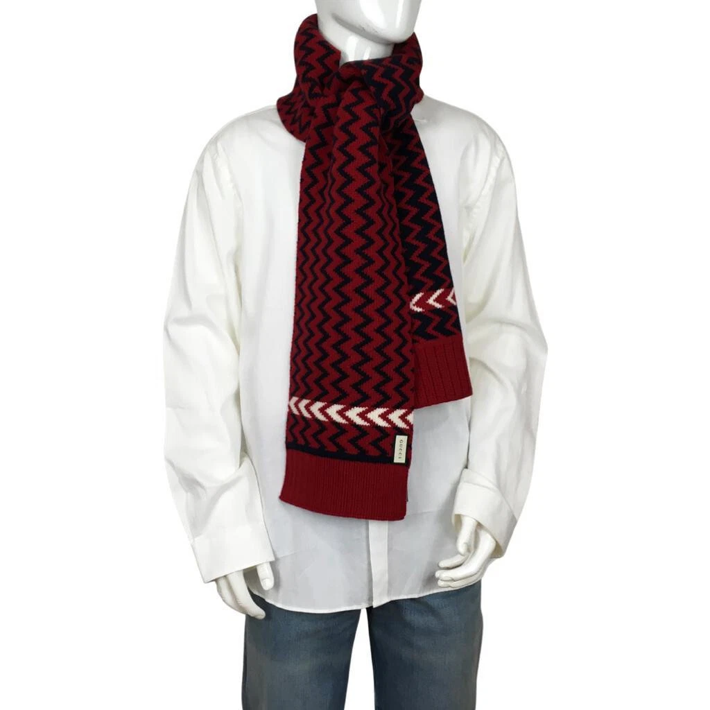Foulard long homme Gucci en laine rouge/bleu avec motif zig zag 70,8